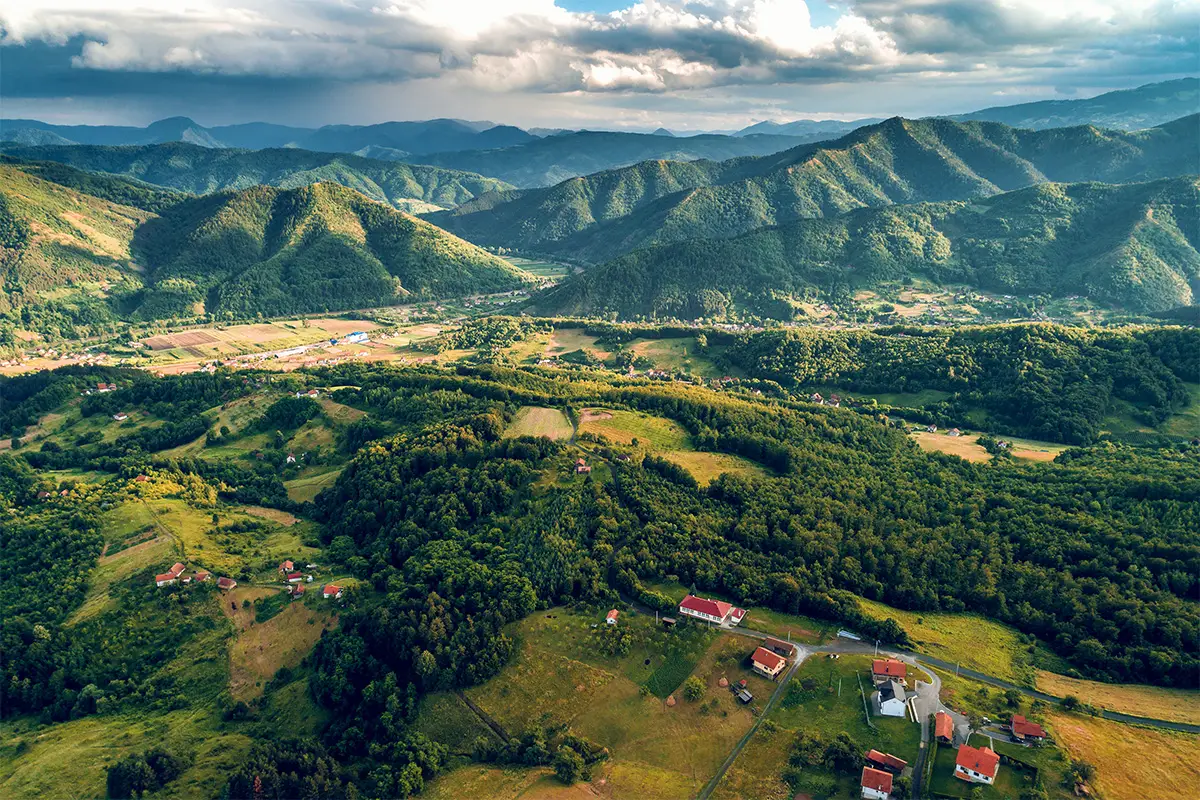 Drone view of the mountains around Zepce in Bosnia and Herzegovina